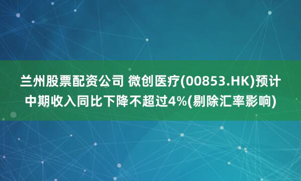 兰州股票配资公司 微创医疗(00853.HK)预计中期收入同比下降不超过4%(剔除汇率影响)